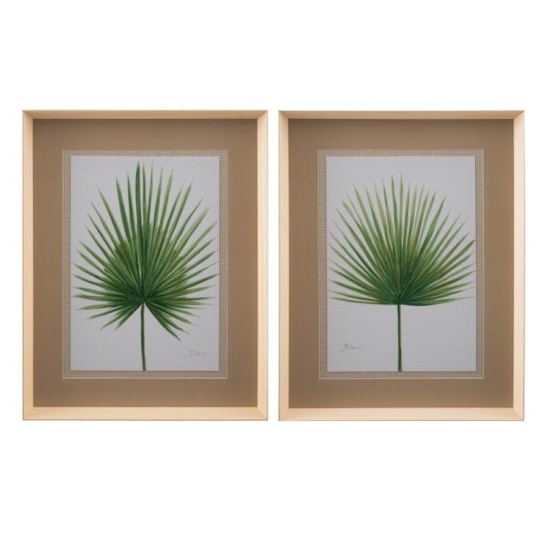 Cuadro pintura hojas palmera 2/m madera 63 x 6 x 83