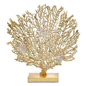 Portavelas coral oro metal decoración 48 x 12 x 50 cm