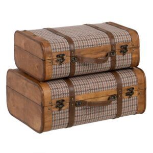 S/2 maletas cuadros tejido-madera 50 x 36 x 20 cm