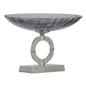 Centro mesa gris-plata cristal-metal 33 x 33 x 24 cm