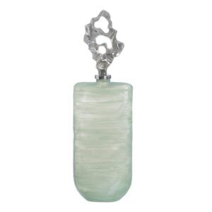 Botella decorativa verde-plata cristal 19 x 13 x 62 cm