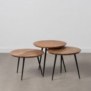 S/3 mesa centro natural madera-metal 50 x 50 x 45 cm