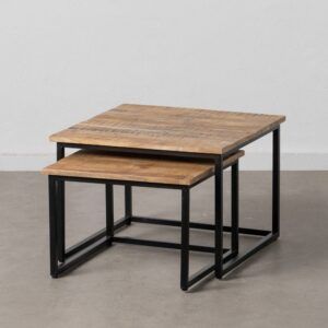 S/2 mesa centro natural madera-metal 60 x 60 x 42 cm