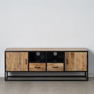 Mueble tv natural-negro madera-hierro 150 x 40 x 55 cm