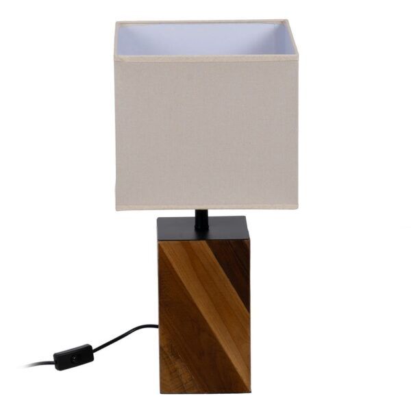 Lámpara mesa marrón-crema tejido-madera 25 x 25 x 51 cm