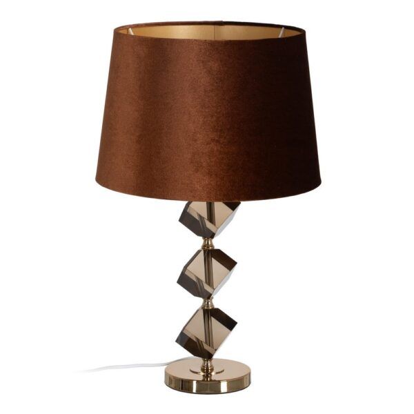 Lámpara mesa marrón-oro metal-cristal 28 x 28 x 62 cm